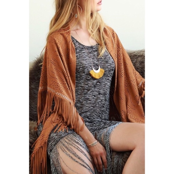 Vegan Suede Wrap with Fringe Detail - Picture 2 of 6